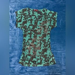 Rock & Roll Cowgirl Teal and Black Patterned Top